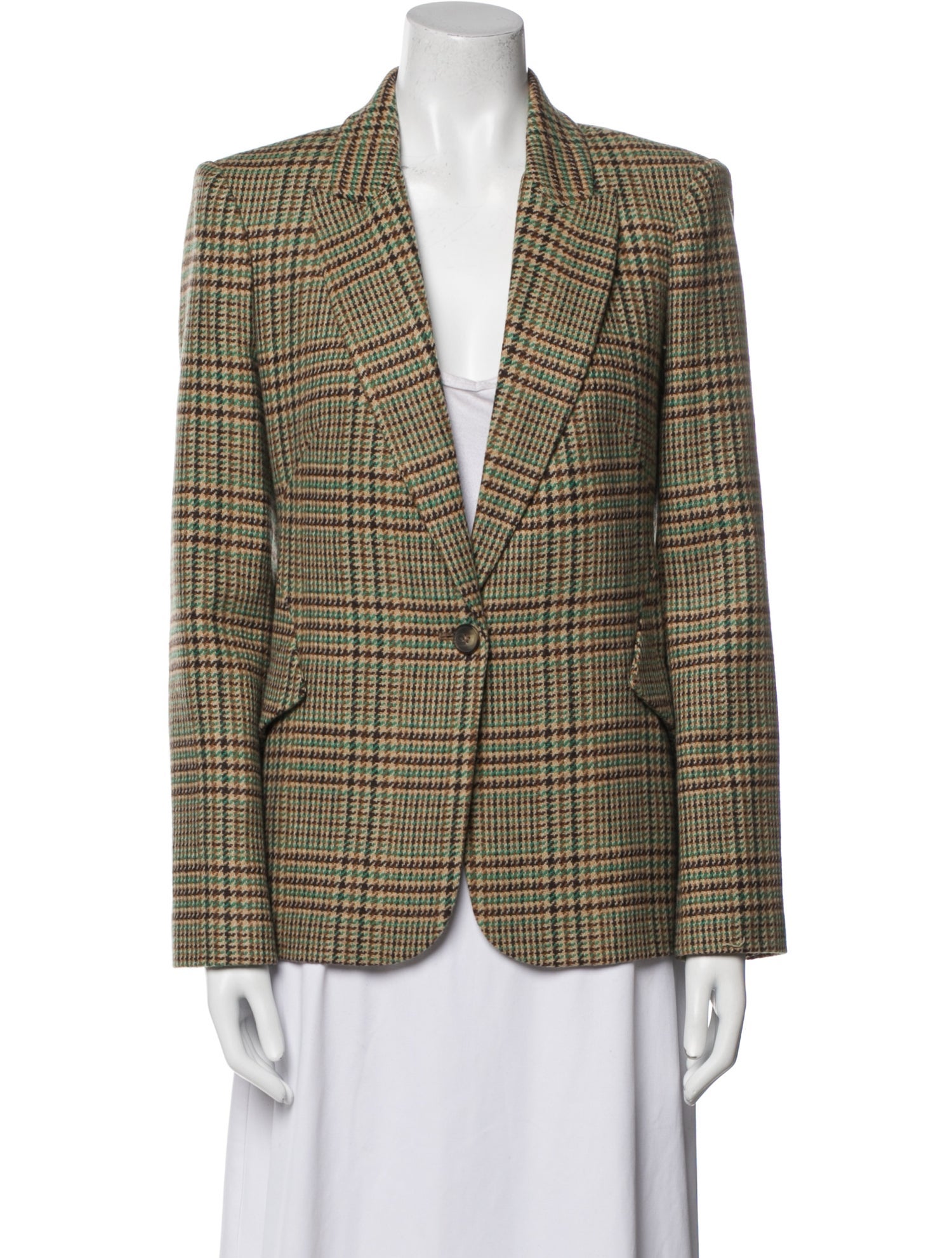 L'Agence Wool Plaid Print Blazer